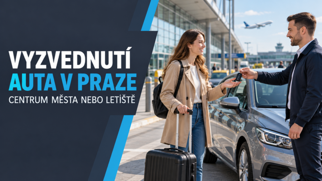 Předání klíčů od pronajatého auta cestující na letišti v Praze